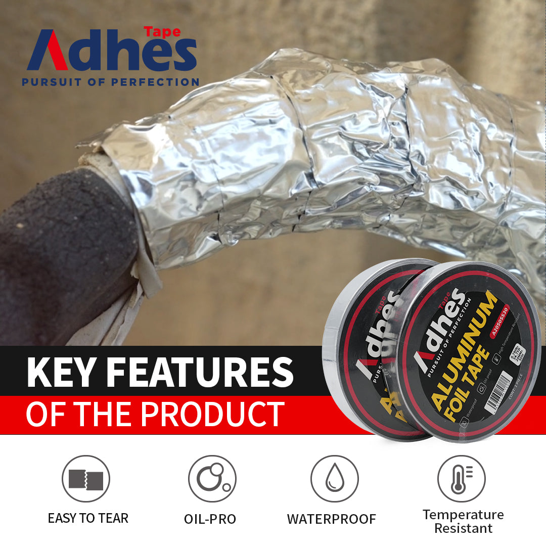 ADHES Premium Aluminum Foil Tape Heat Proof Tape Withstand from 80°C to 100°C