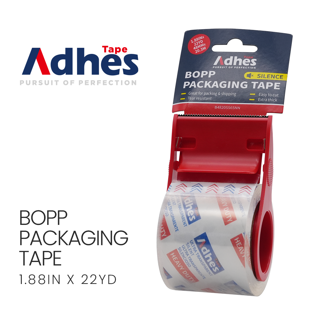 ADHES No Noise Clear Packing Tape with Dispenser 1.88 Inch x 22 Yards