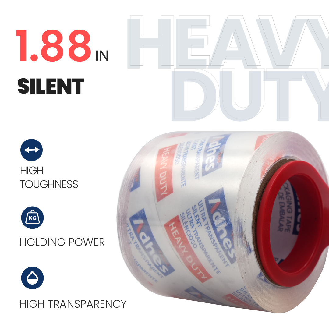 ADHES No Noise Clear Packing Tape with Dispenser 1.88 Inch x 22 Yards
