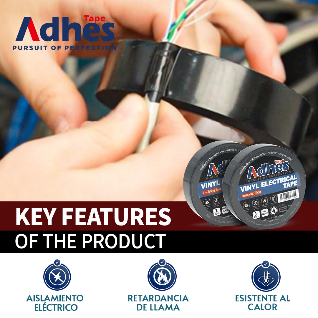 ADHES Professional Electrical Tape Black 0.75 inch x 65.6 feet Features