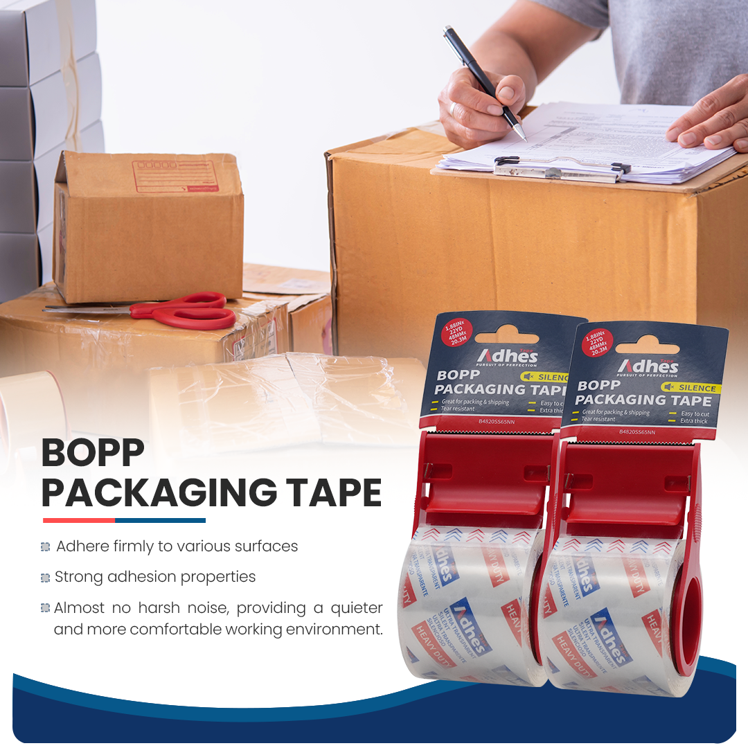 ADHES No Noise Clear Packing Tape with Dispenser 1.88 Inch x 22 Yards