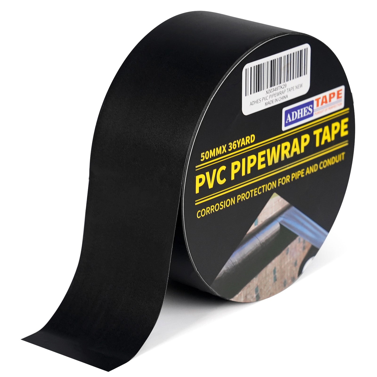 ADHES Corrosion Protection Pipe Tape, PVC Weatherproof Wrap Duct Tape for Drain Pipe, Metal & Electrical Piping, Outdoor, Underground Pipe, 4 Inch X 36 Yds, Black
