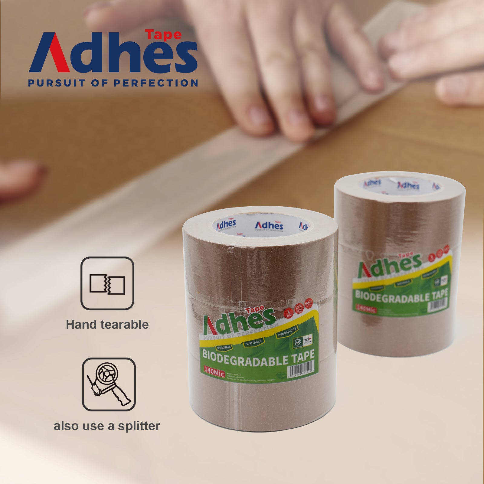 ADHES Biodegradable Kraft Paper Tape 2 inch x 55 Yards Features