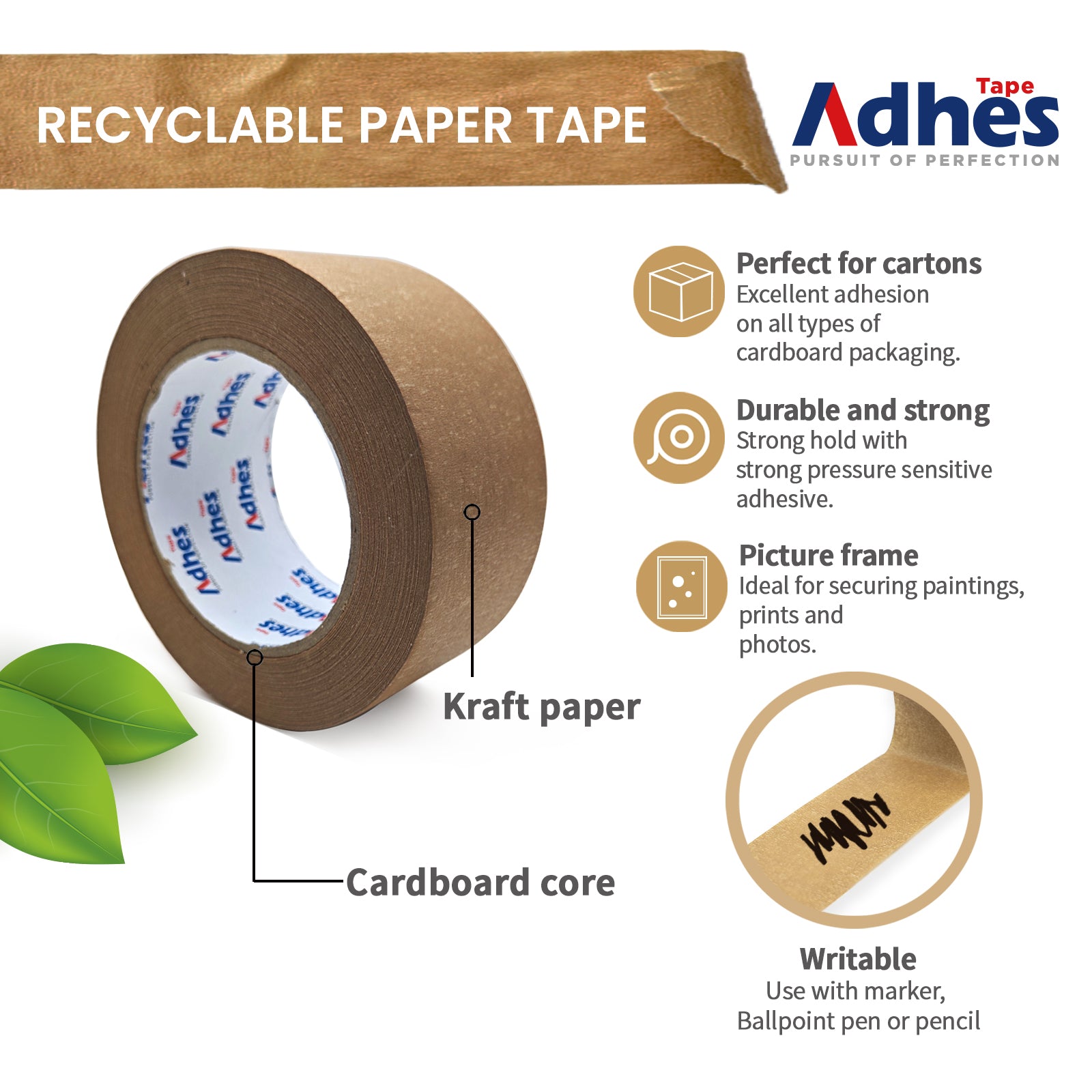 ADHES Biodegradable Kraft Paper Tape 2 inch x 55 Yards Intro