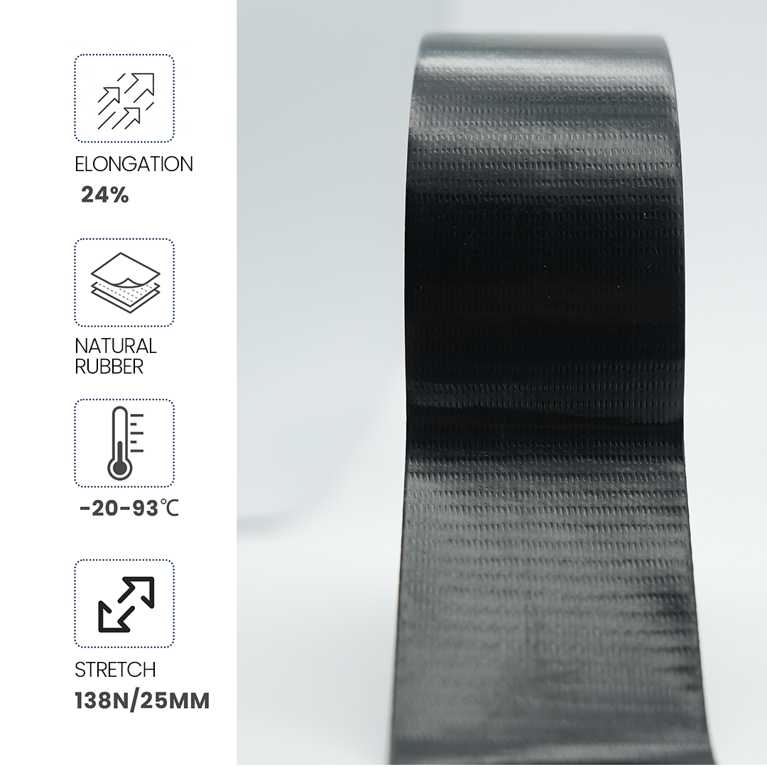 ADHES Duct Tape Black 1.88 Inch x 35 Yards Close Shot with Features