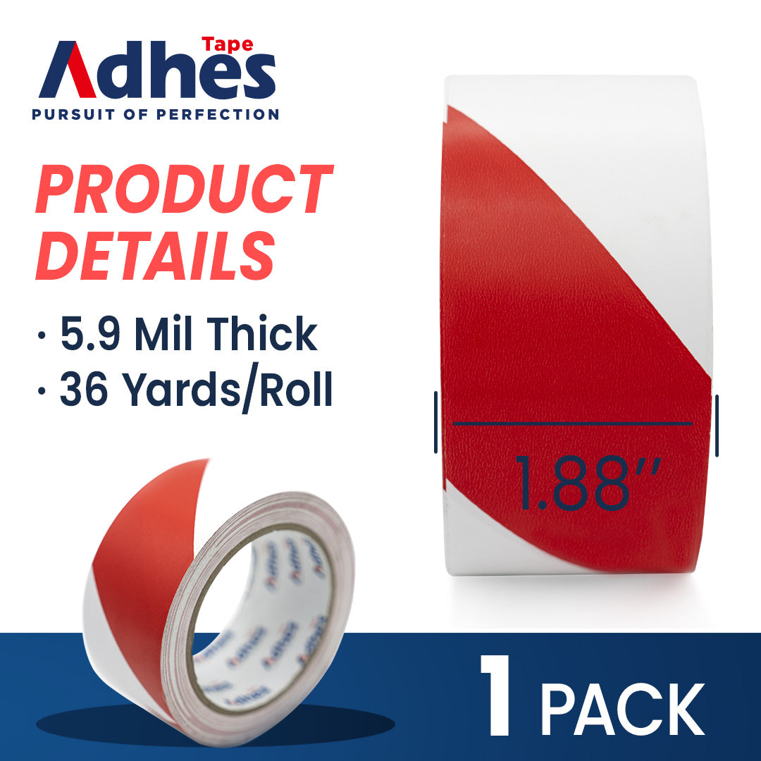 Red White Self Adhesive Safety Tape 2'' x 18 yd | ADHES Tape