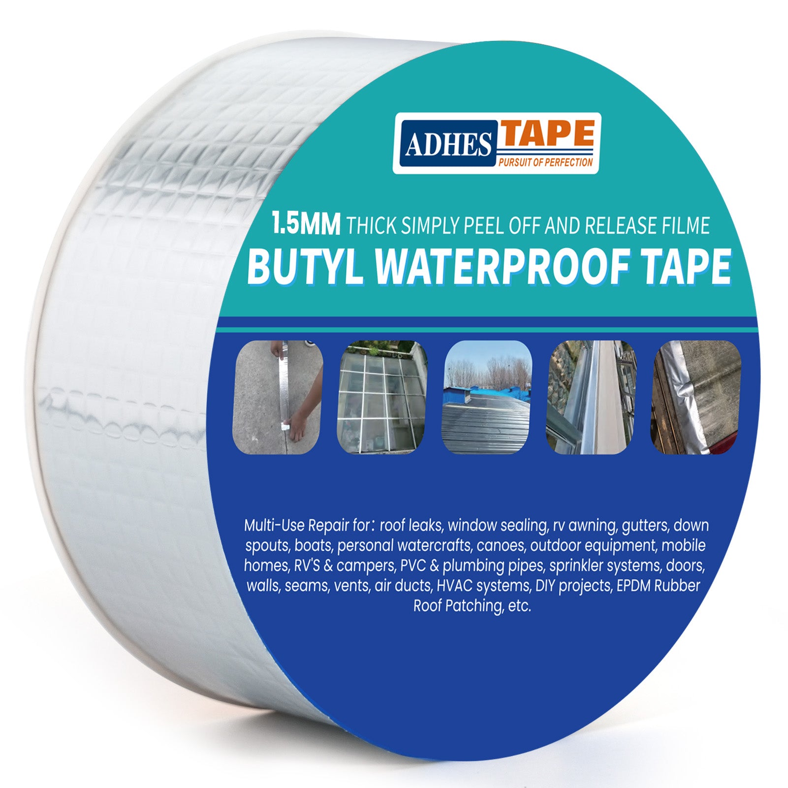 ADHES Extra Thick Butyl Tape 1.5mm – 50% Thicker for Superior Waterproof Sealing – Weatherproof Butyl Sealant Tape for RV Repairs, Roof Leaks, Window Seals, Pipe Seals, and More