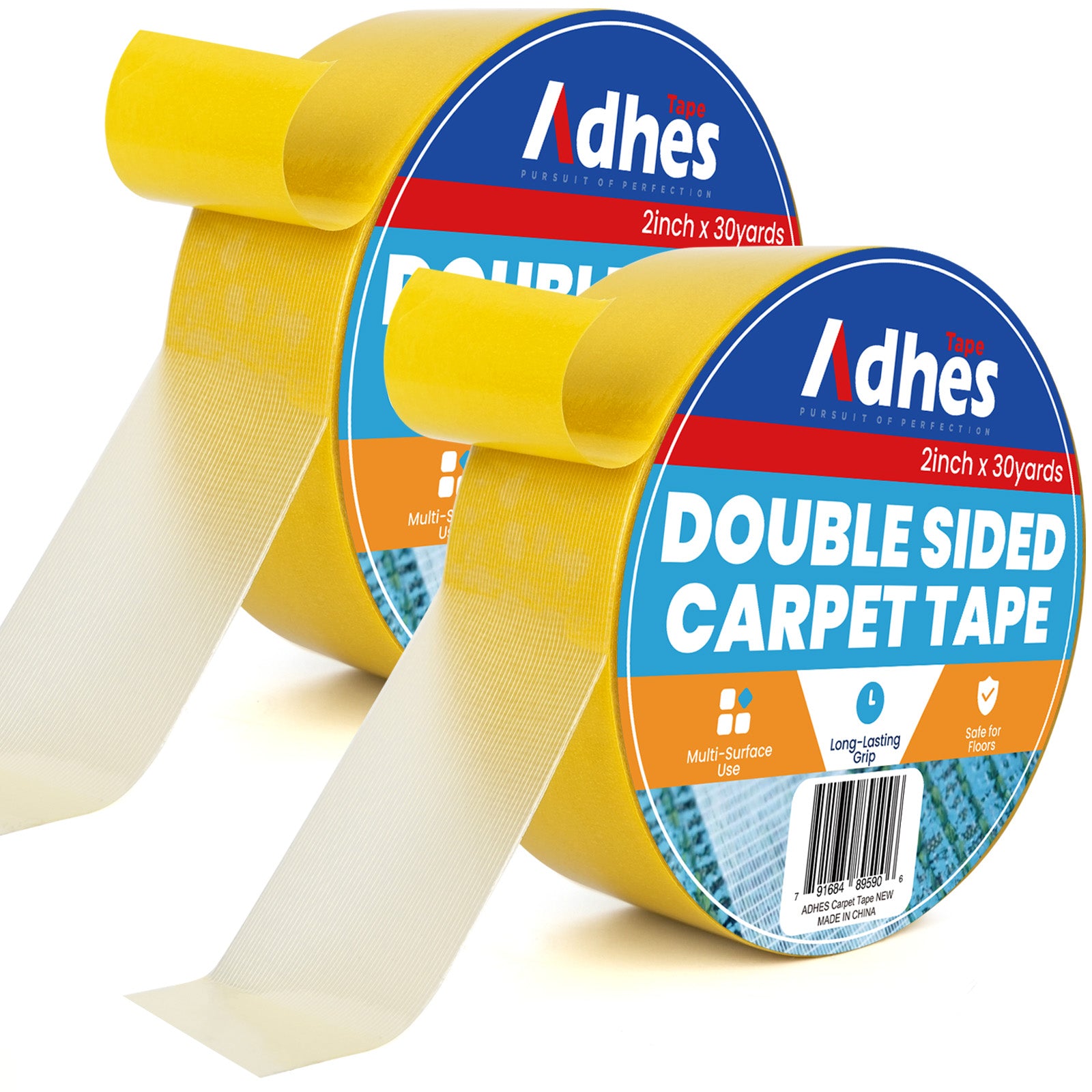 ADHES Double Sided Carpet Tape for Area Rugs – 2 Inch x 30 Yards, Heavy Duty Adhesive, Residue-Free, Rug Gripper for Hardwood Floors, Tile, and Carpeted Surfaces
